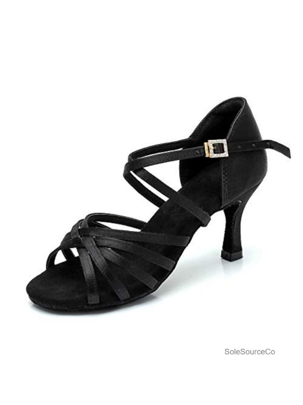 Satin Latin Dance Shoes with Rhinestone Buckle, 2.8 inch Heels